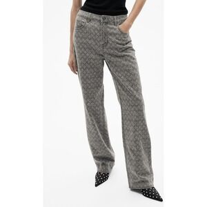 NWT‎ Mango MNG Wide Leg Sequin Jeans Women's Sz 8 Gray Denim Rhinestone Festival